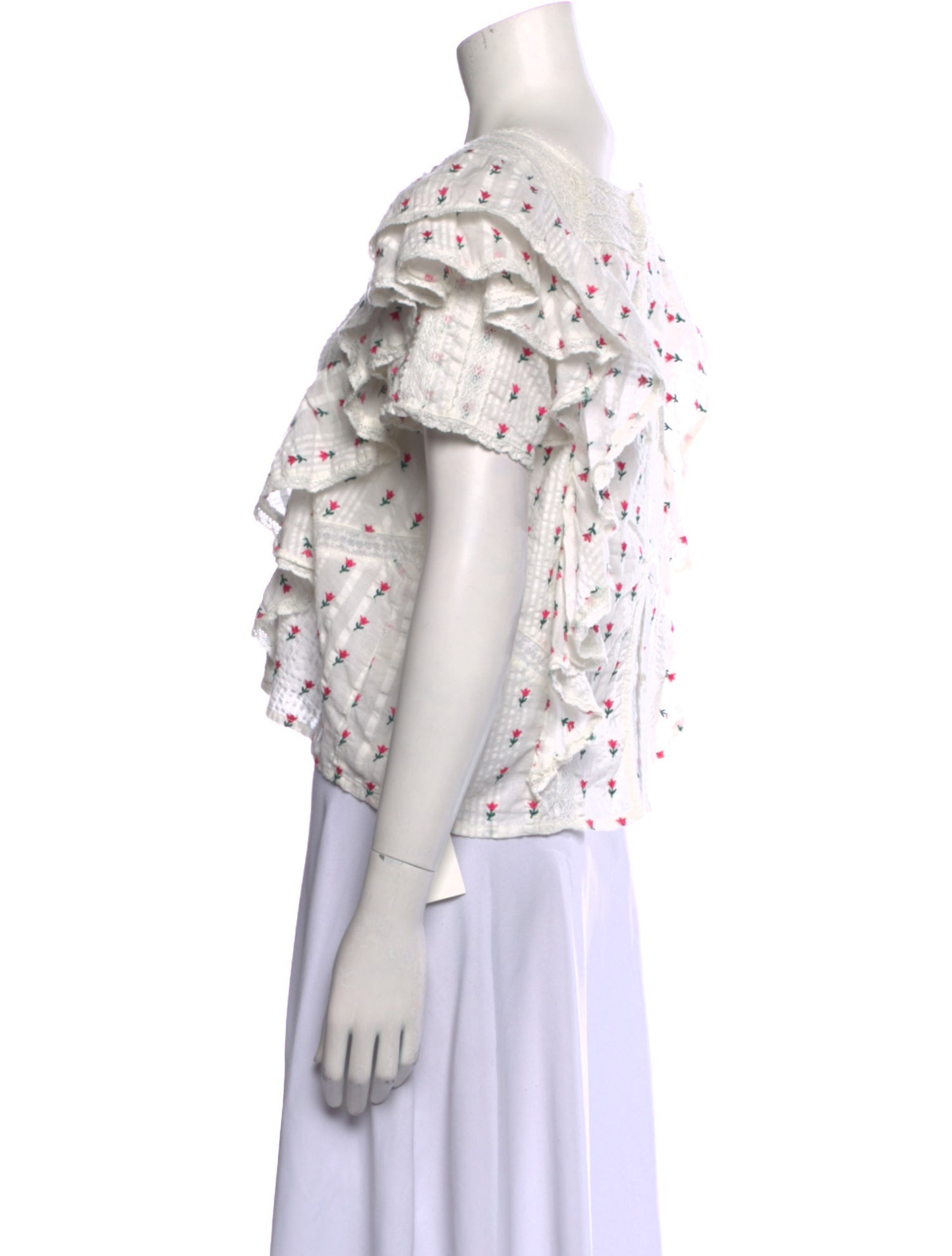 LoveShackFancy Floral Print Square Neckline Crop Top